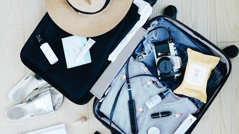 packed suitcase with essentials