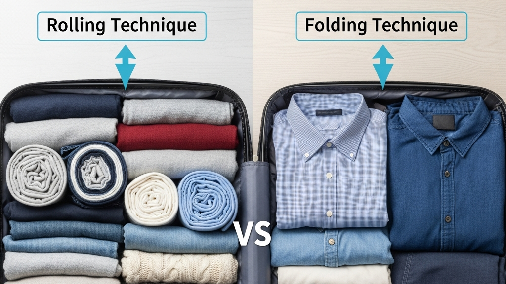 Comparison of different packing methods including rolling and folding techniques from travel packing guide