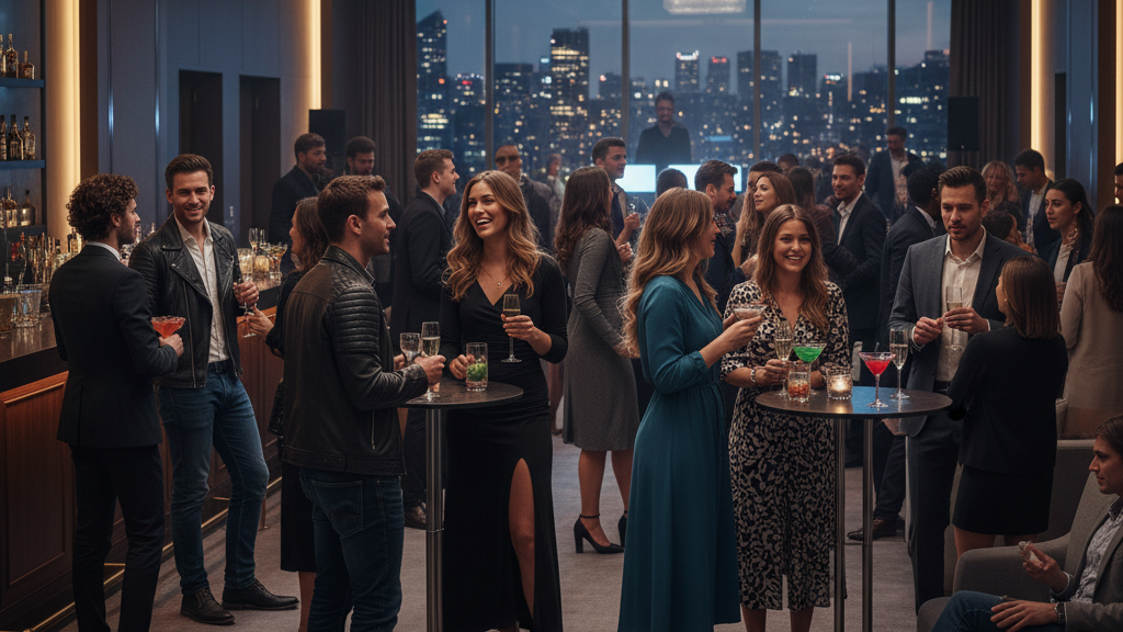 Hotel Party Events: What First-Timers Need to Know 9 Hotel party event guests in groups socializing and networking in friendly atmosphere