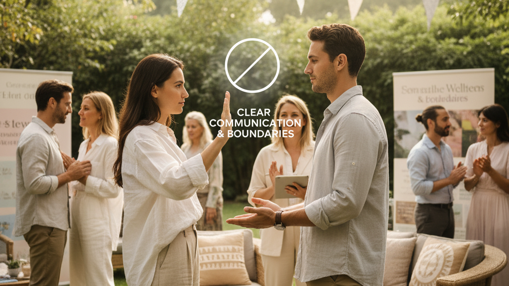 First Lifestyle Event: What to Expect and How to Prepare 6 Couple practicing clear communication and boundaries at lifestyle event with respectful approach