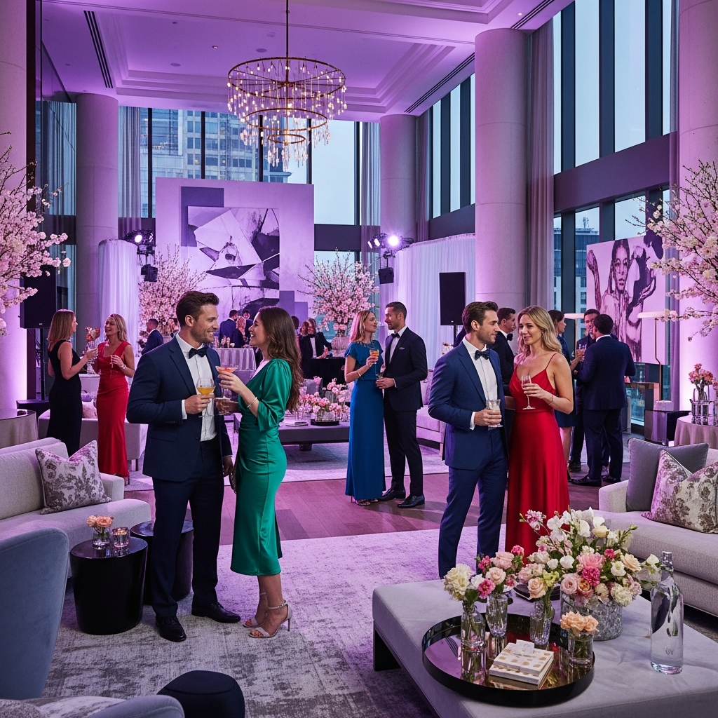 Couples enjoying a pool party at a luxury lifestyle resort with tropical setting and festive atmosphere
