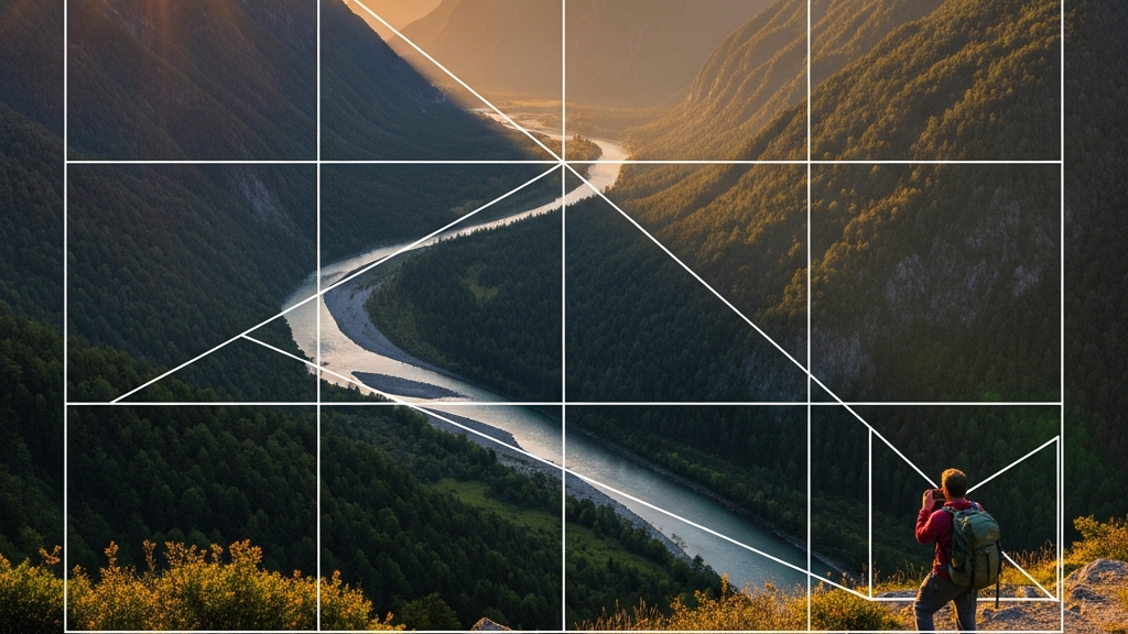 Travel Photography Without Missing the Moment: A Real Guide 3 Rule of thirds grid overlay demonstrating travel photography tips for better composition