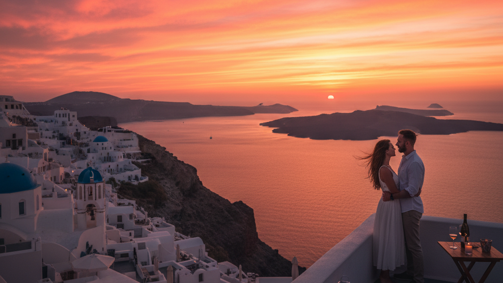 santorini greece romantic sunset view edited