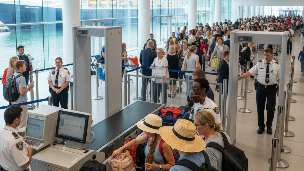 Shore Excursions 101: Making the Most of Your Cruise Port Stops 6 Cruise passengers going through port security screening after shore excursions