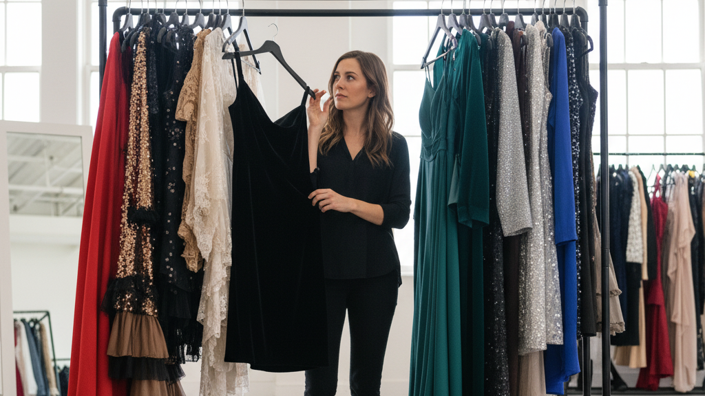 Hotel Party Events: What First-Timers Need to Know 10 woman standing in front of a rolling clothing rack that has costumes and evening wear, plus shoes