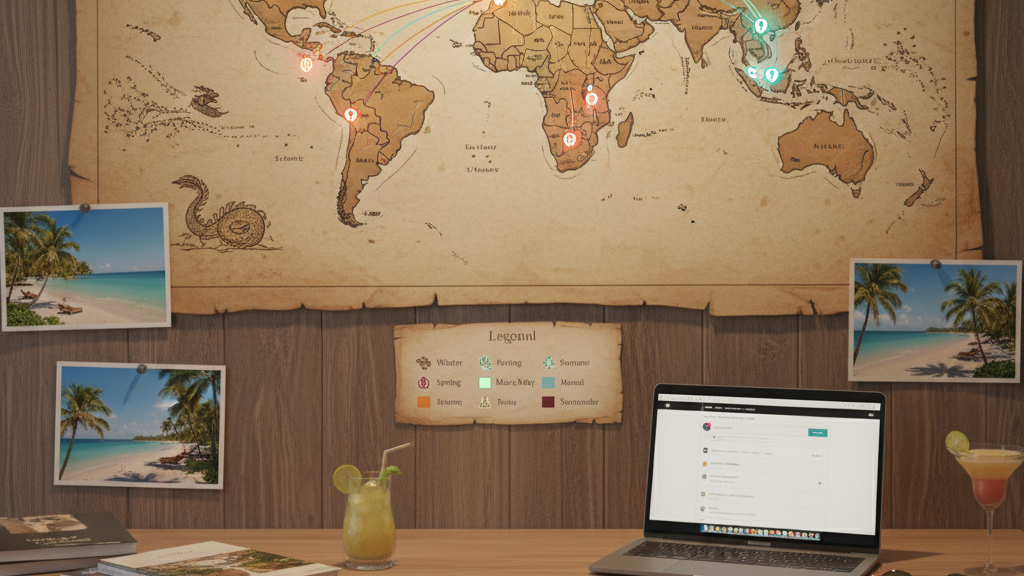 World map showing best beach destinations by season for beach vacation planning