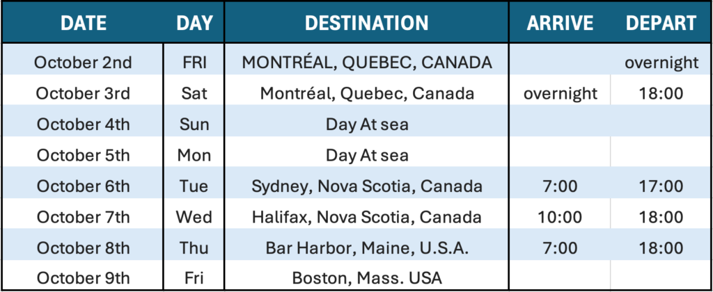 crystal cruise itinerary montreal boston halifax