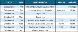 crystal cruise itinerary montreal boston halifax
