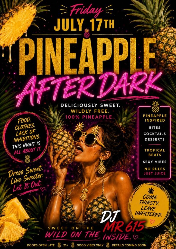Pineapple After Dark Party 1 event draft 1783611180 PINNEAPPLE AFTER DARK FRIDAY JULY 17 WITH DJ